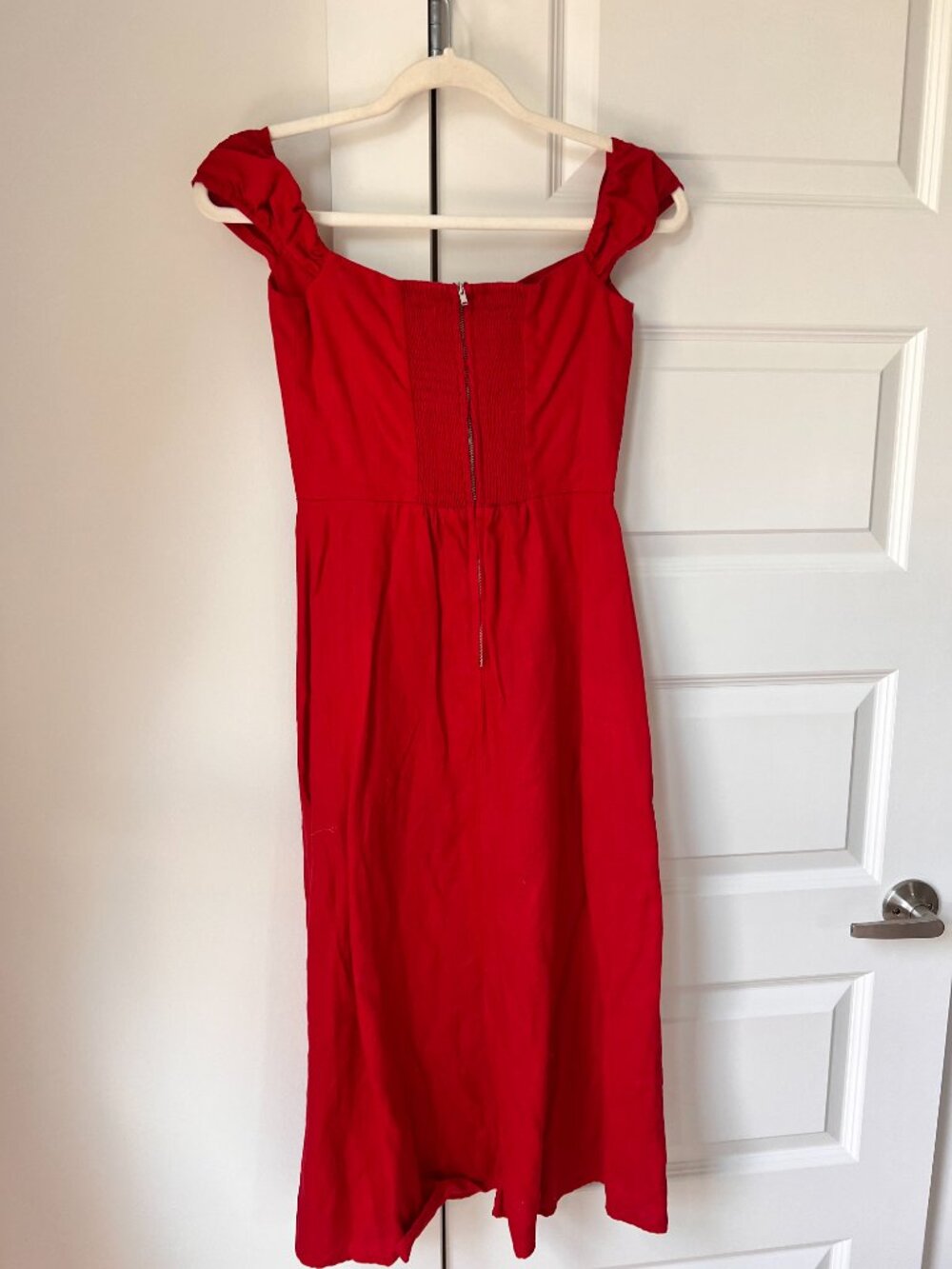 Reformation Bridgton Red Linen Off-Shoulder Midi Dress Sz 2 - Picture 6 of 11